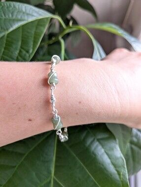 Natural Jade Sterling Silver Chain Bracelet